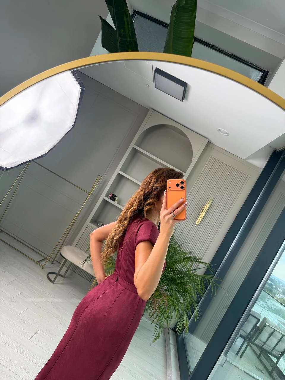 Bordo%20Kemerli%20Vatkalı%20Nubuk%20Süet%20Elbise