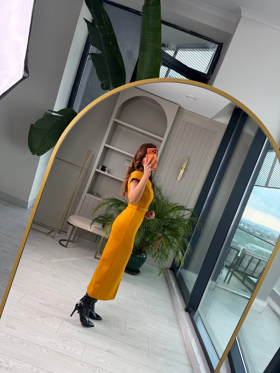 Hardal%20Kemerli%20Vatkalı%20Nubuk%20Süet%20Elbise