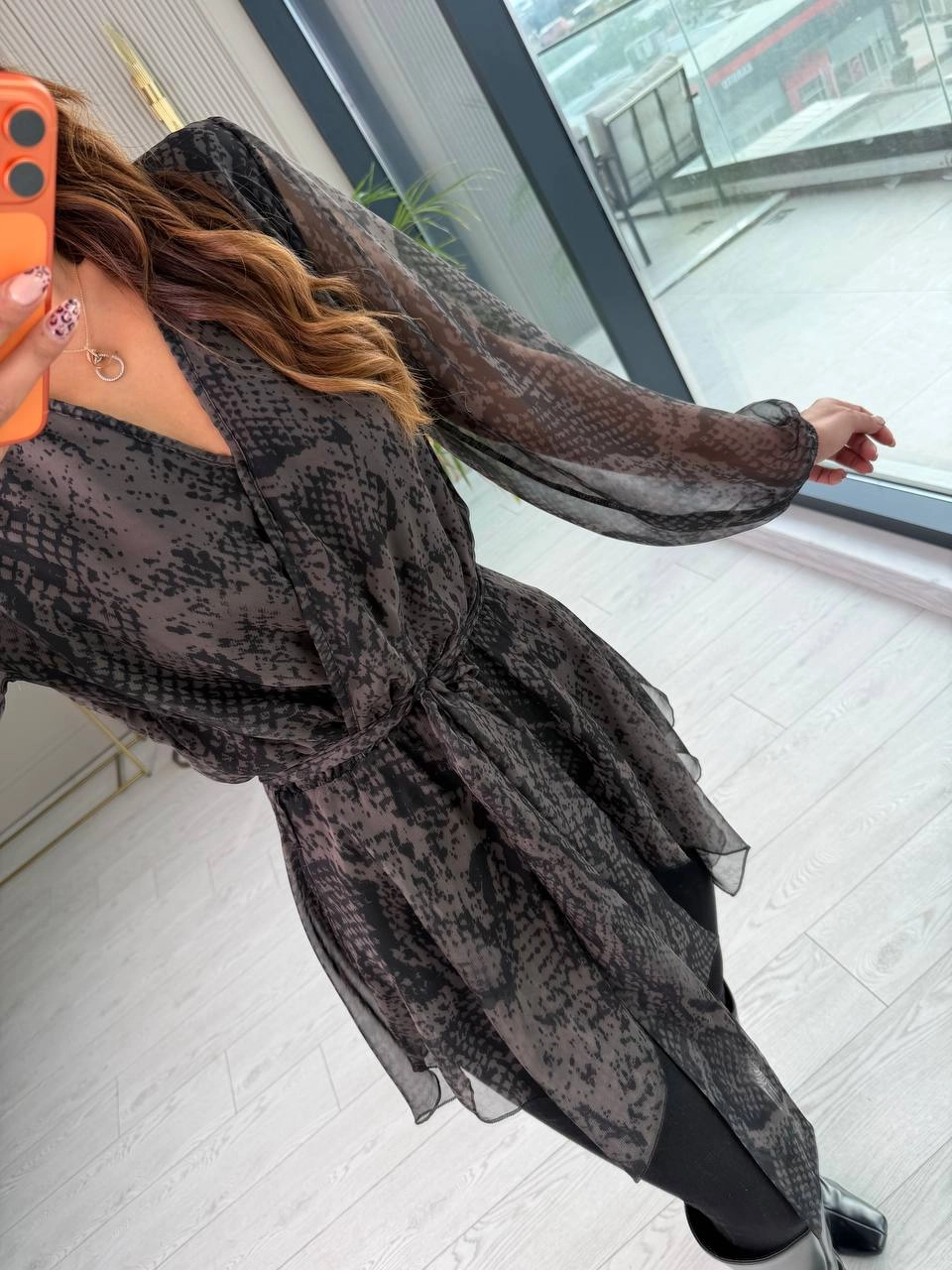 Tasarım%20Asimetrik%20Piton%20Desen%20Şifon%20Bluz