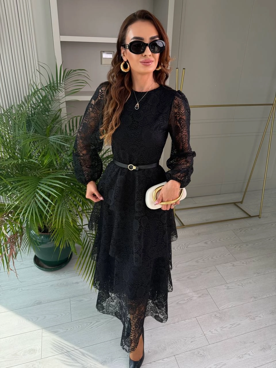 Tasarım%20Siyah%20Kat%20Kat%20Kemerli%20Astarlı%20Premium%20Dantel%20Elbise