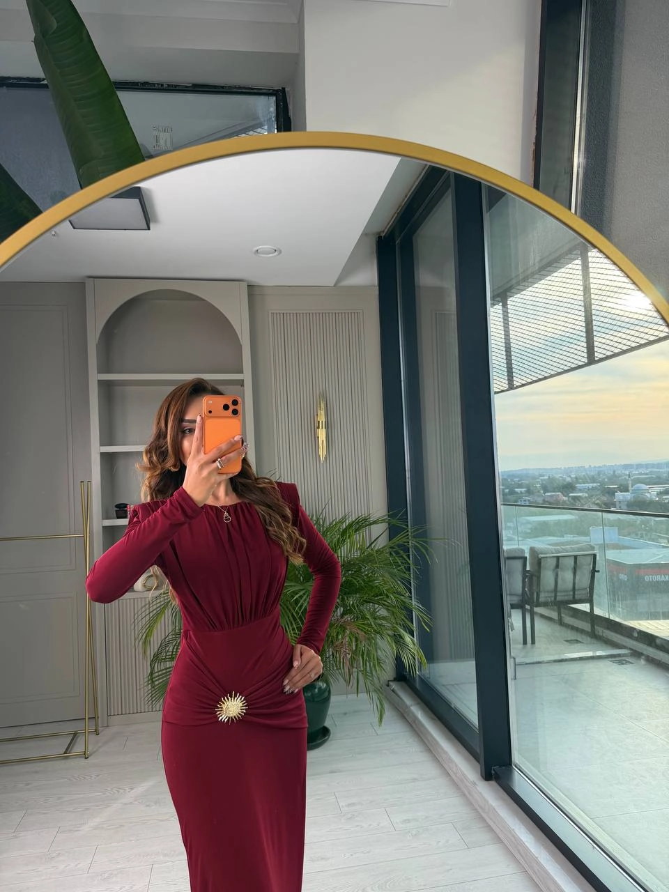 Bordo%20Vatkalı%20Bel%20Aksesuar%20Detay%20İthal%20Likralı%20Candy%20Kumaş%20Elbise