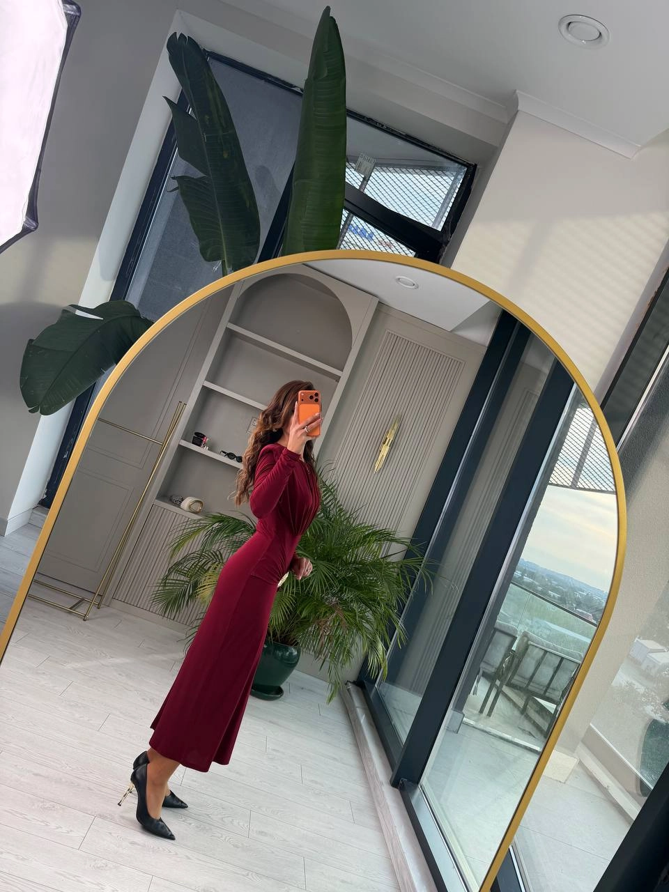 Bordo%20Vatkalı%20Bel%20Aksesuar%20Detay%20İthal%20Likralı%20Candy%20Kumaş%20Elbise