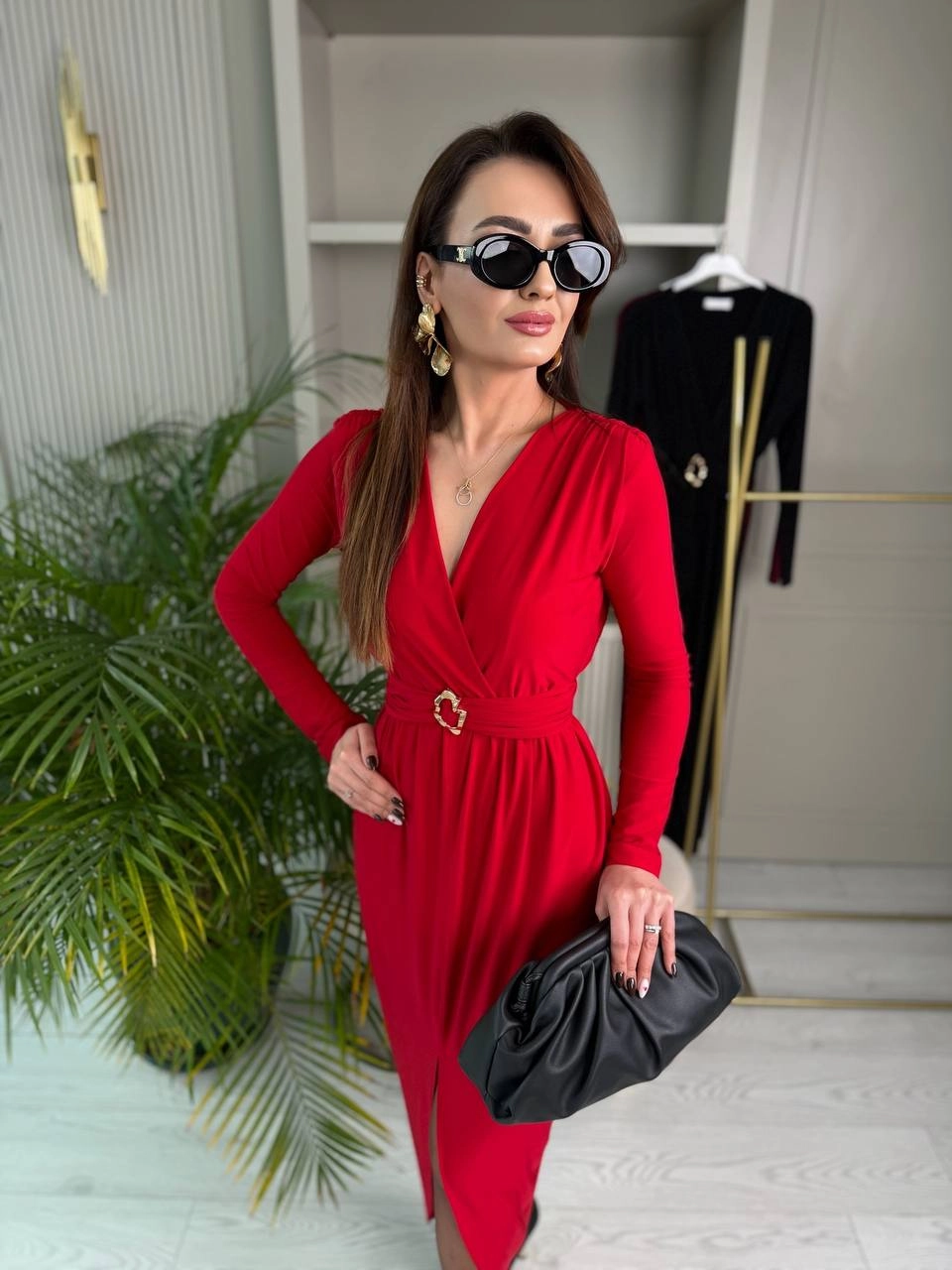 Kırmızı%20Bel%20Detay%20Likralı%20Tok%20Candy%20Kumaş%20Elbise