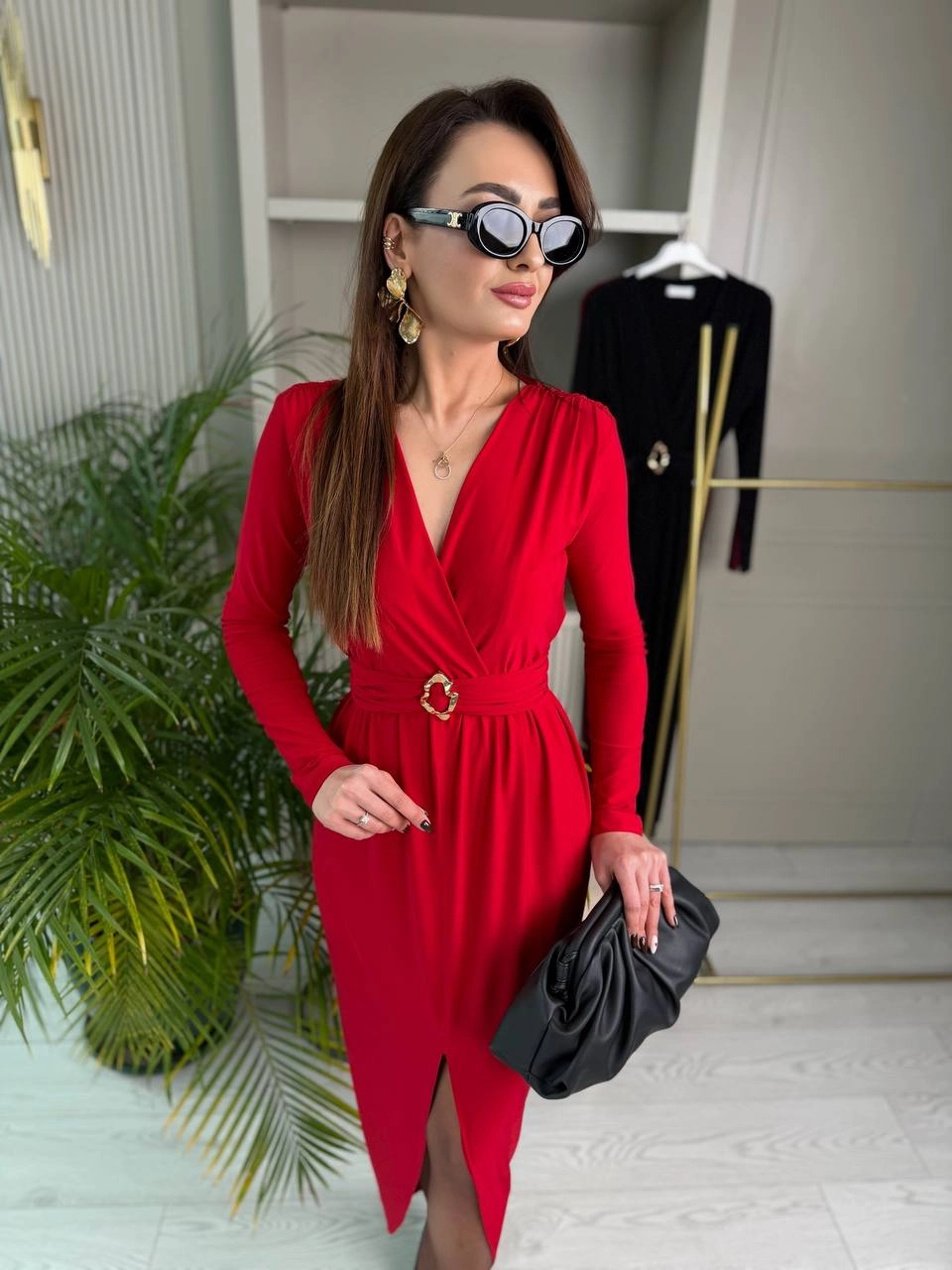 Kırmızı%20Bel%20Detay%20Likralı%20Tok%20Candy%20Kumaş%20Elbise