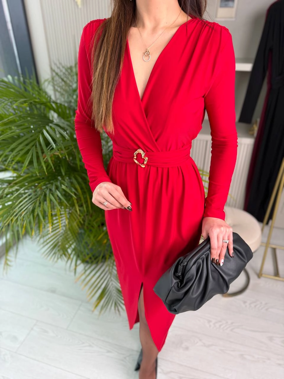 Kırmızı%20Bel%20Detay%20Likralı%20Tok%20Candy%20Kumaş%20Elbise