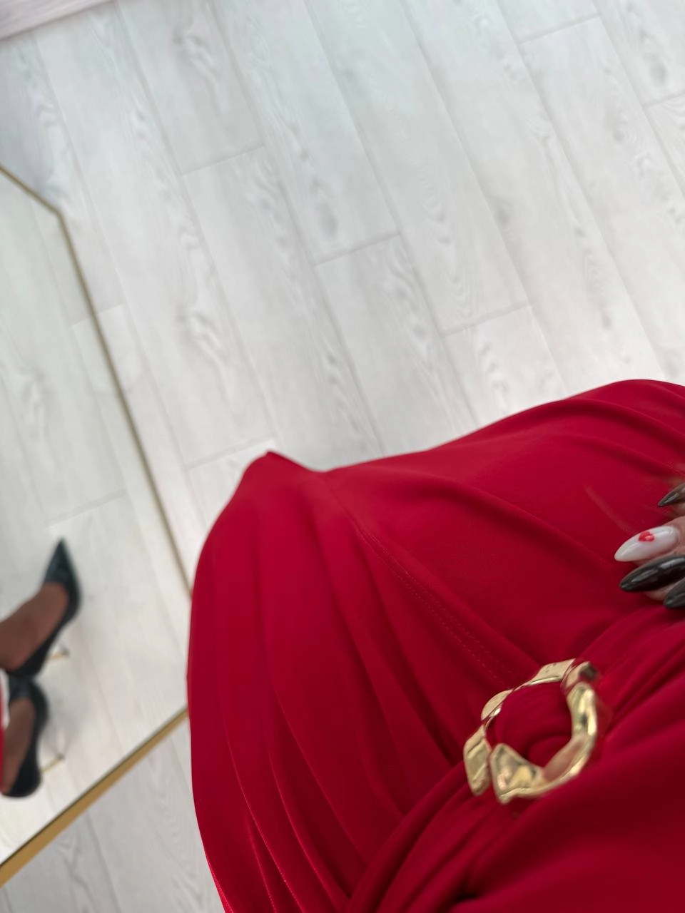 Kırmızı%20Bel%20Detay%20Likralı%20Tok%20Candy%20Kumaş%20Elbise