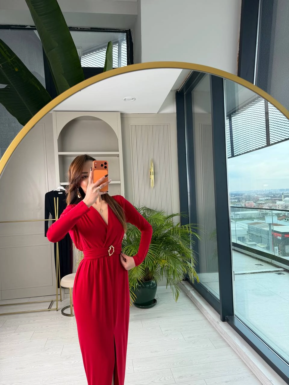 Kırmızı%20Bel%20Detay%20Likralı%20Tok%20Candy%20Kumaş%20Elbise