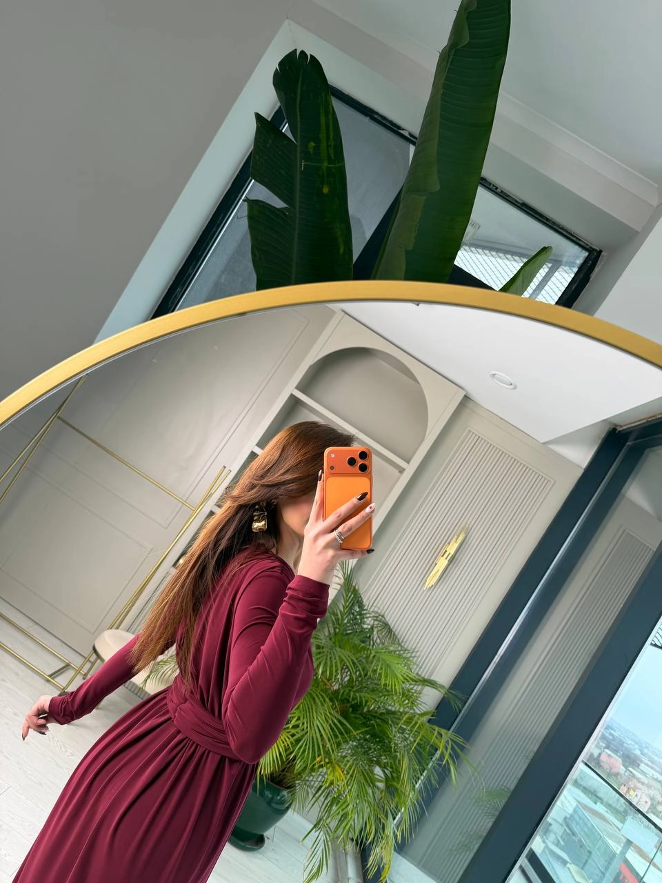 Bordo%20Bel%20Detay%20Likralı%20Tok%20Candy%20Kumaş%20Elbise