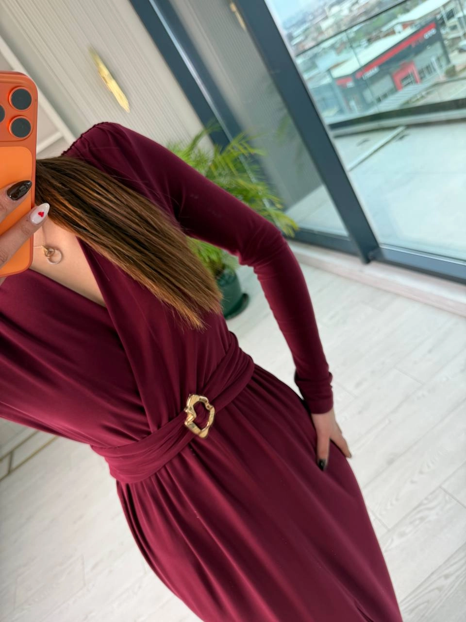 Bordo%20Bel%20Detay%20Likralı%20Tok%20Candy%20Kumaş%20Elbise