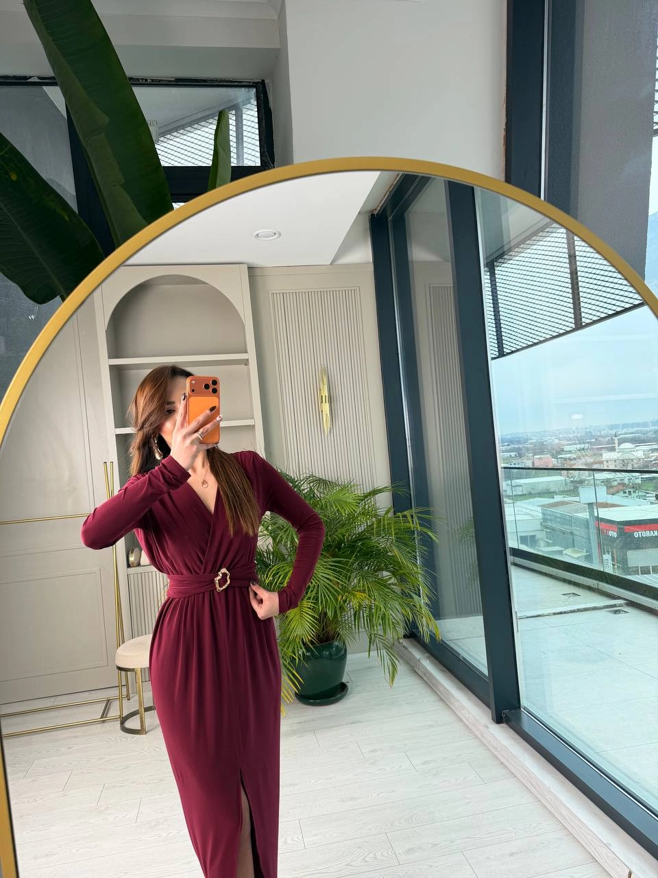 Bordo%20Bel%20Detay%20Likralı%20Tok%20Candy%20Kumaş%20Elbise