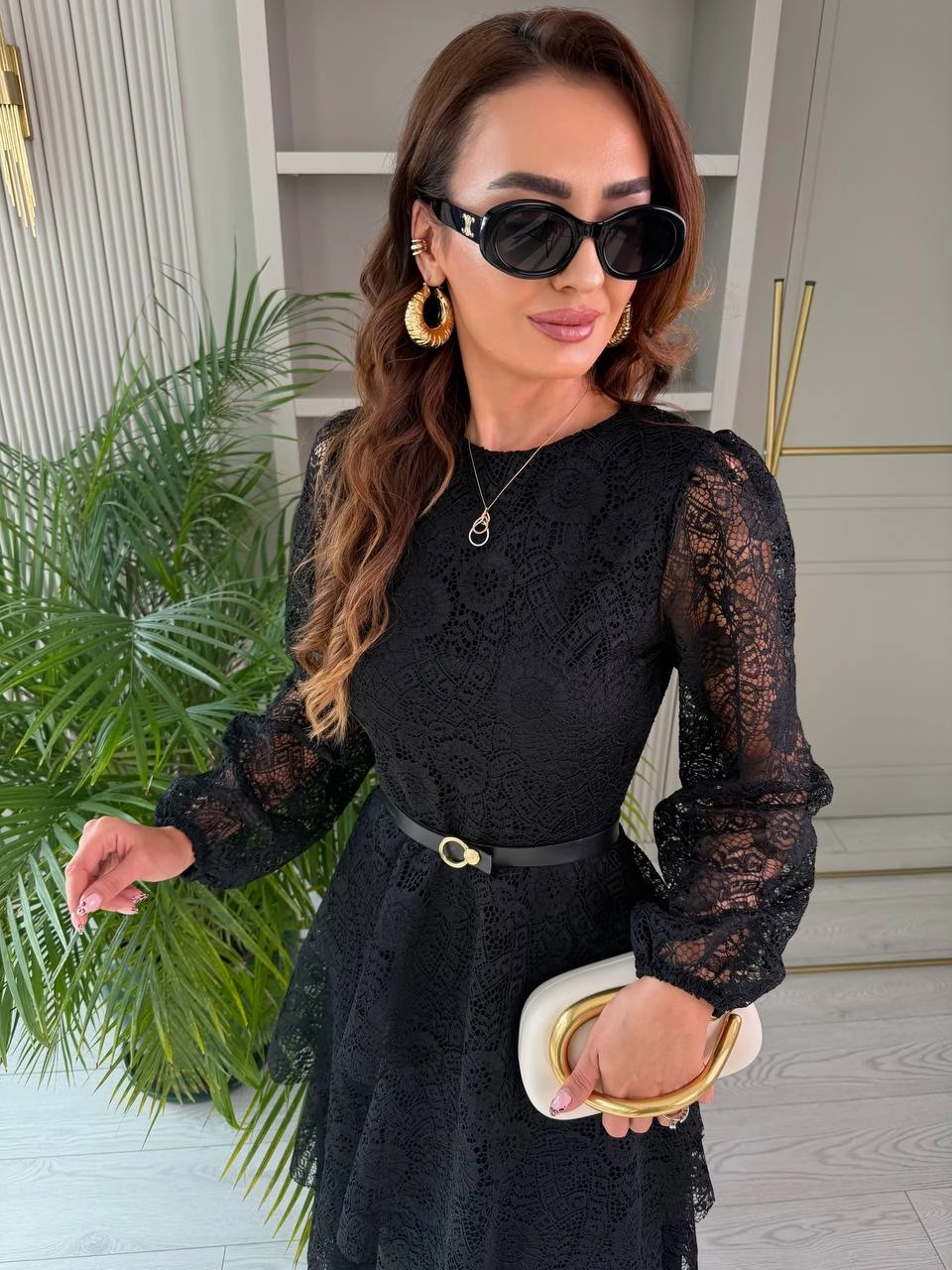 Tasarım%20Siyah%20Kat%20Kat%20Kemerli%20Astarlı%20Premium%20Dantel%20Elbise