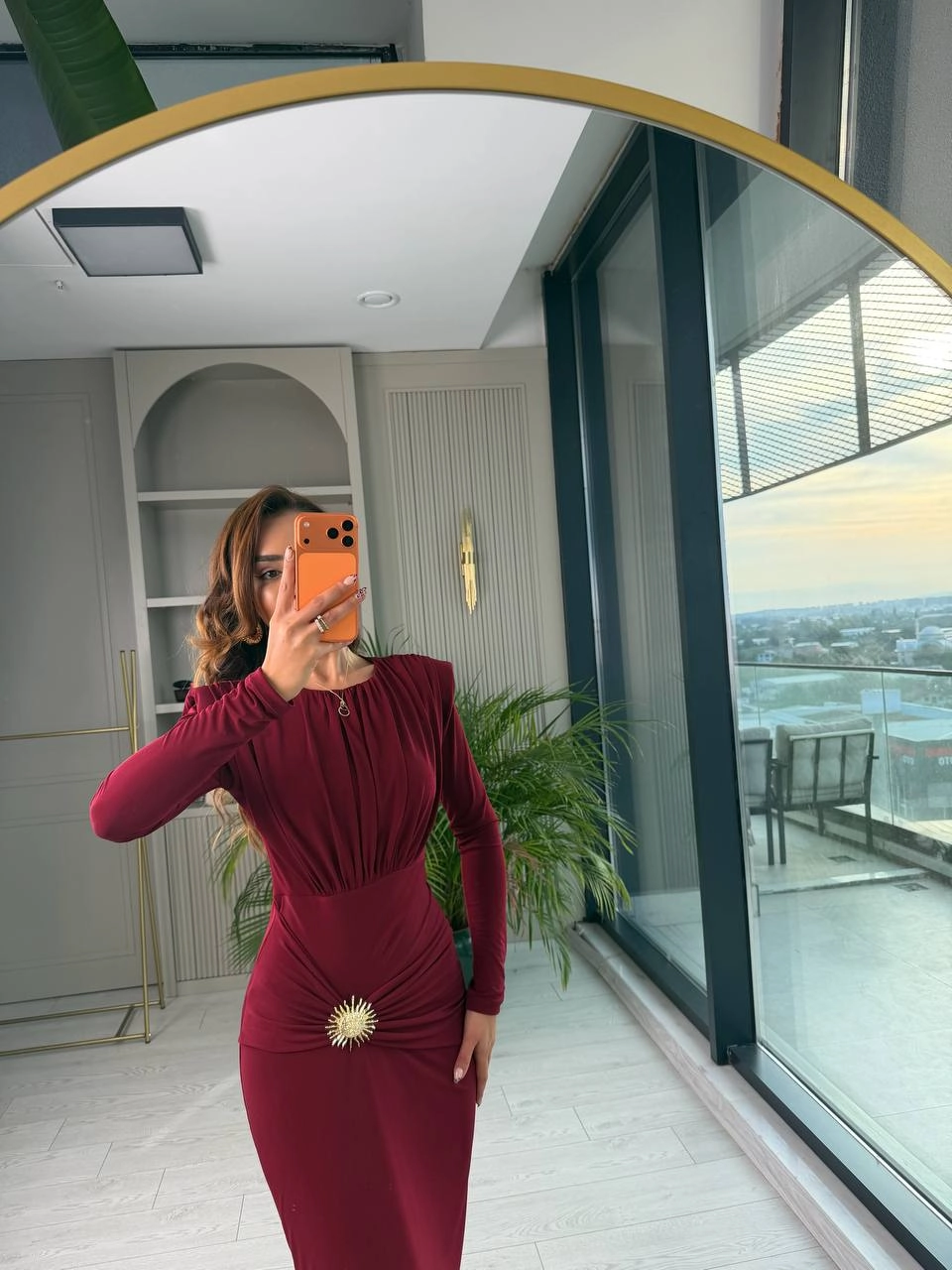 Bordo%20Vatkalı%20Bel%20Aksesuar%20Detay%20İthal%20Likralı%20Candy%20Kumaş%20Elbise