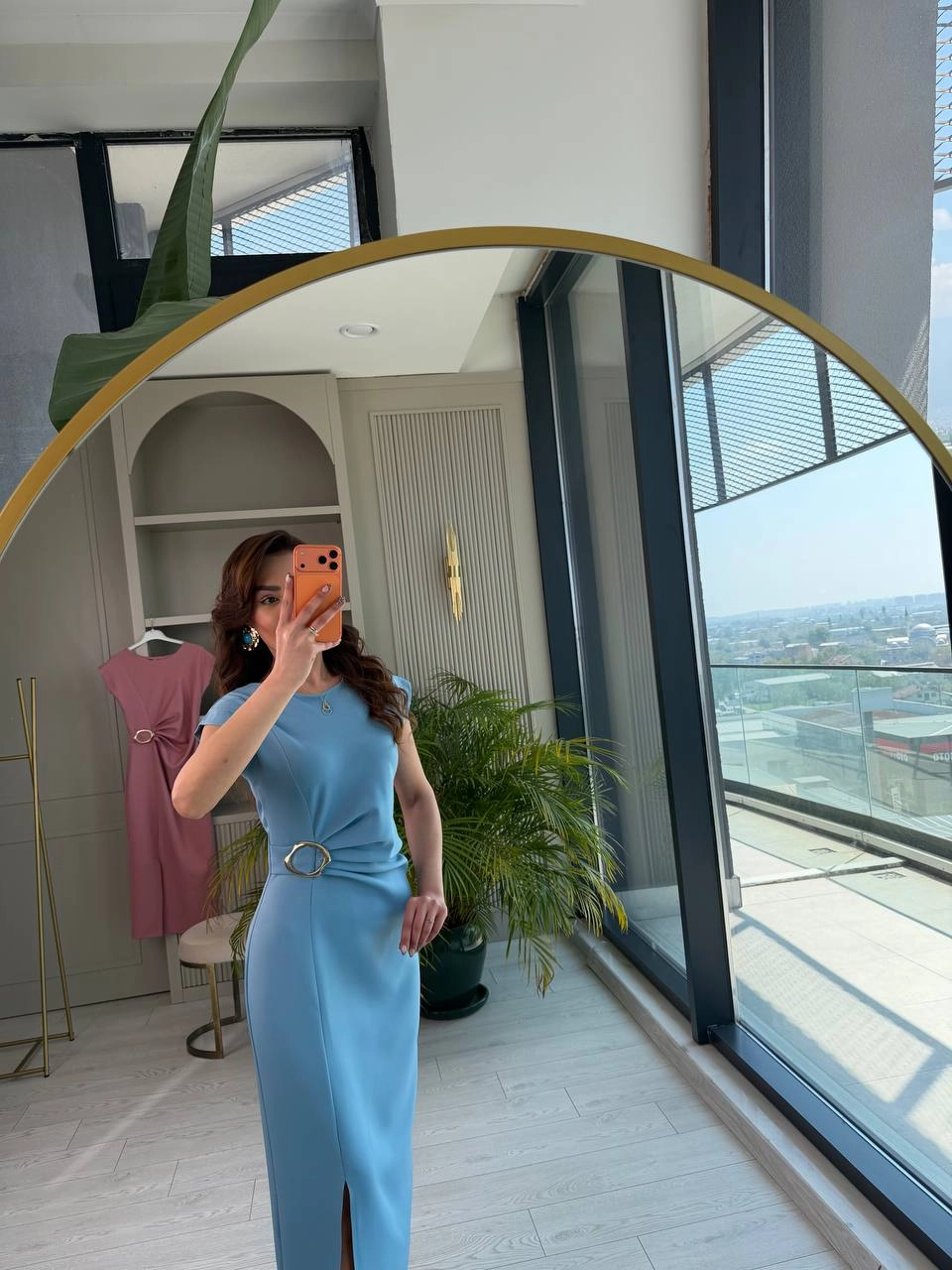 Mavi%20Zara%20Model%20Bel%20Tokalı%20Lüks%20Atlas%20Kumaş%20Kalem%20Elbise