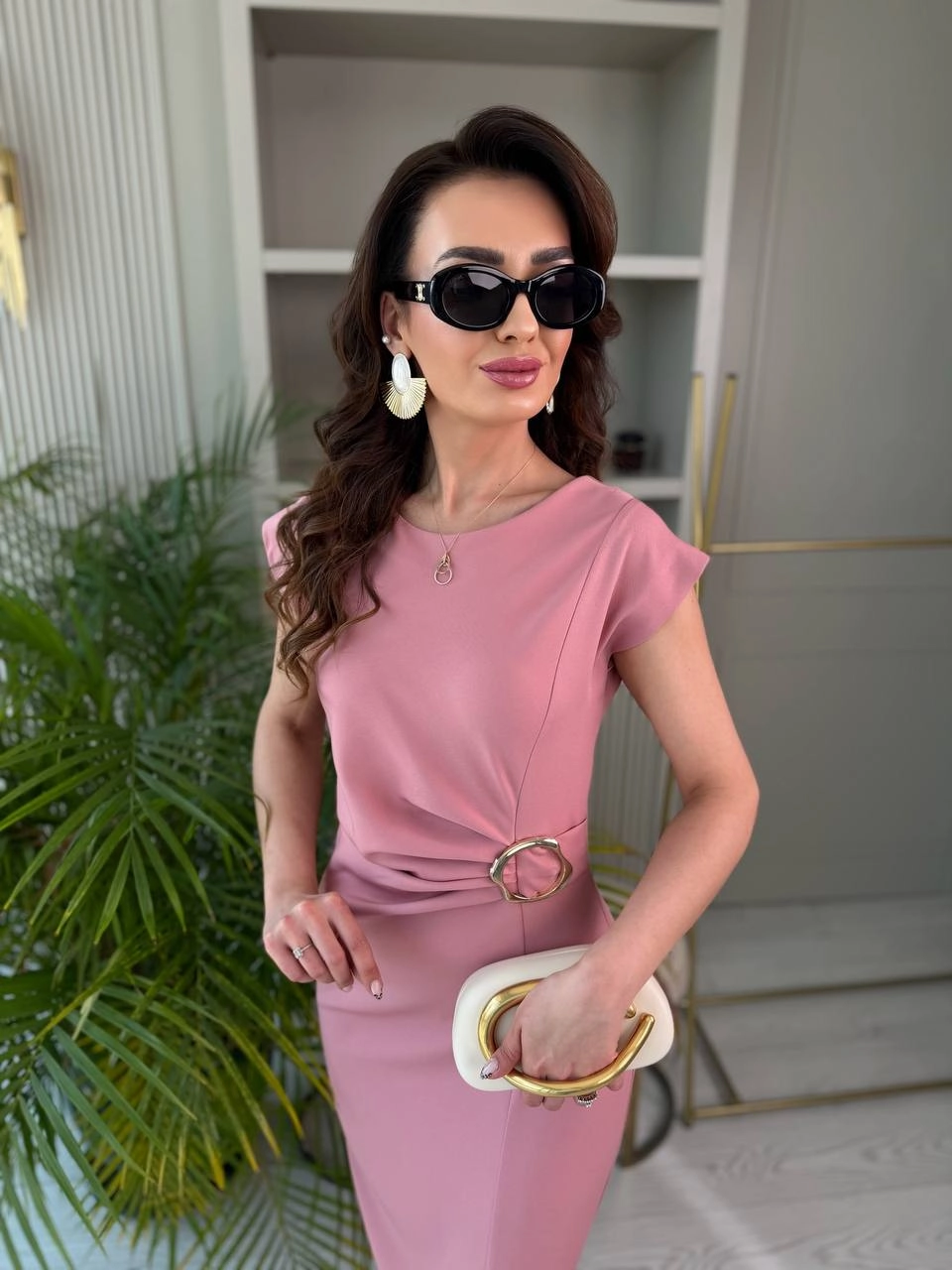 Pembe%20Zara%20Model%20Bel%20Tokalı%20Lüks%20Atlas%20Kumaş%20Kalem%20Elbise