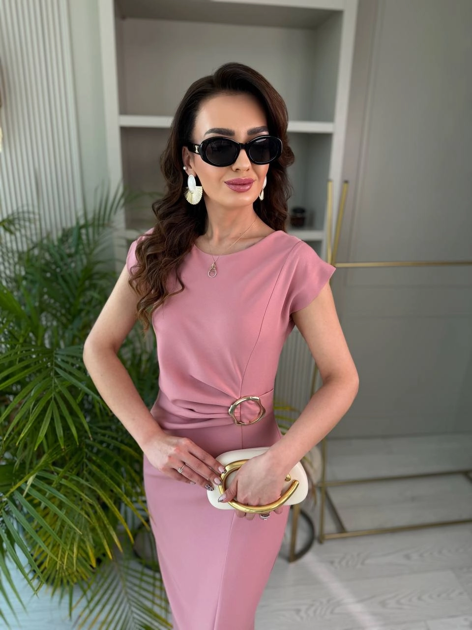 Pembe%20Zara%20Model%20Bel%20Tokalı%20Lüks%20Atlas%20Kumaş%20Kalem%20Elbise