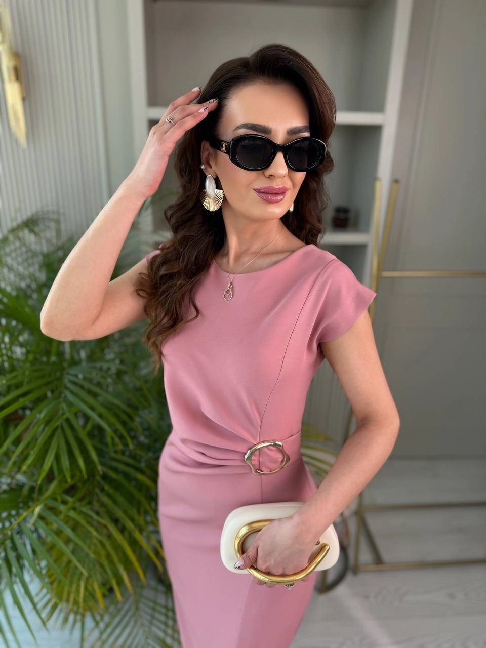 Pembe%20Zara%20Model%20Bel%20Tokalı%20Lüks%20Atlas%20Kumaş%20Kalem%20Elbise