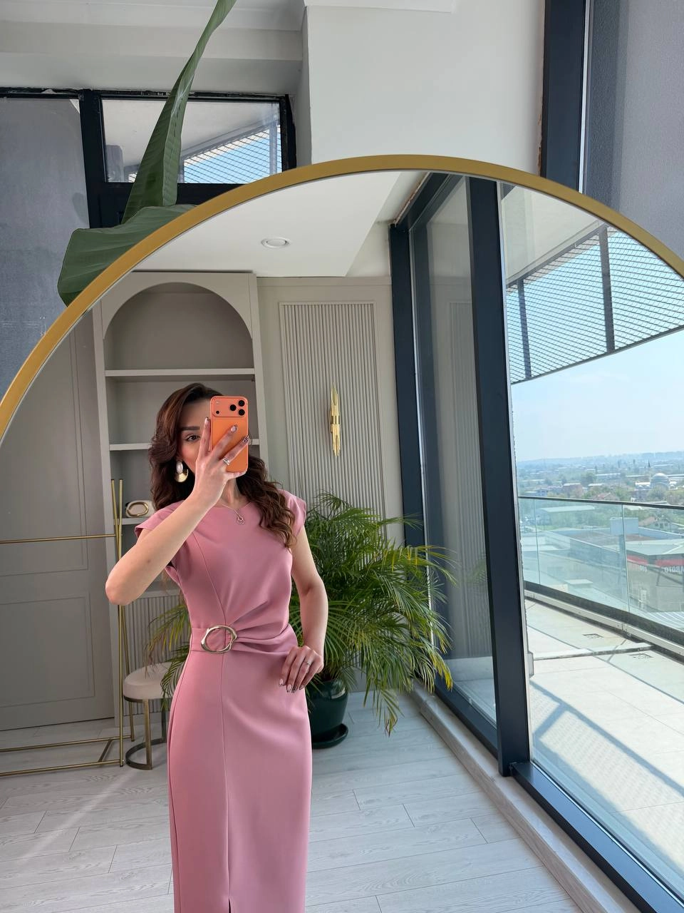 Pembe%20Zara%20Model%20Bel%20Tokalı%20Lüks%20Atlas%20Kumaş%20Kalem%20Elbise