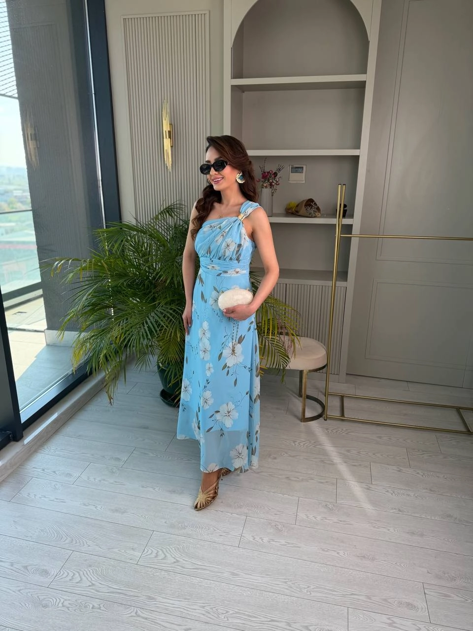 Mavi%20Floral%20Desen%20Astarlı%20Helen%20Şifon%20Elbise