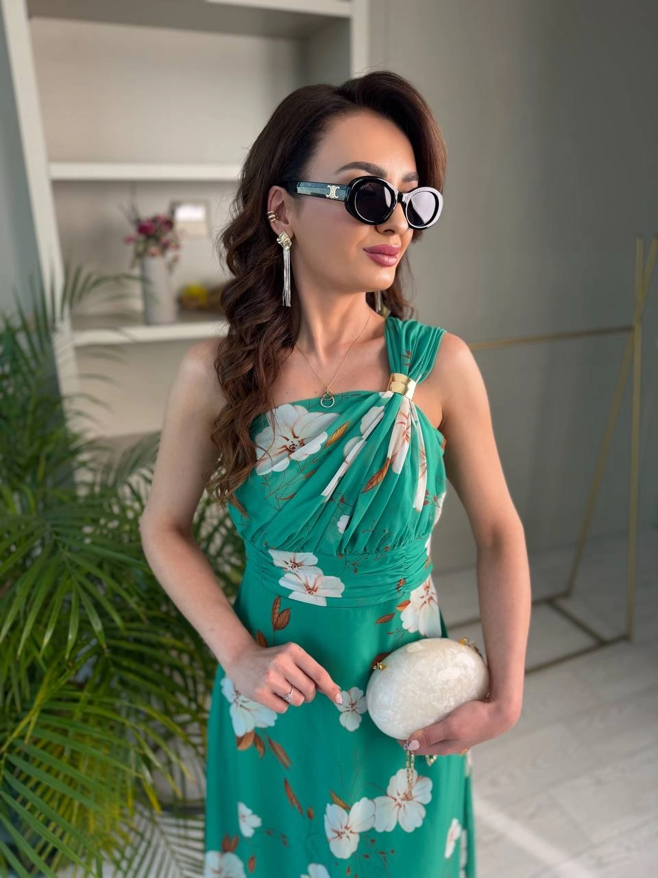 Yeşil%20Floral%20Desen%20Astarlı%20Helen%20Şifon%20Elbise