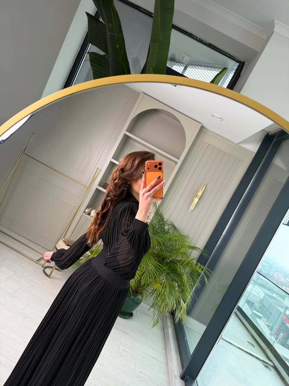 Tasarım%20Siyah%20İnce%20Piliseli%20Bel%20Detay%20Premium%20Şifon%20Elbise