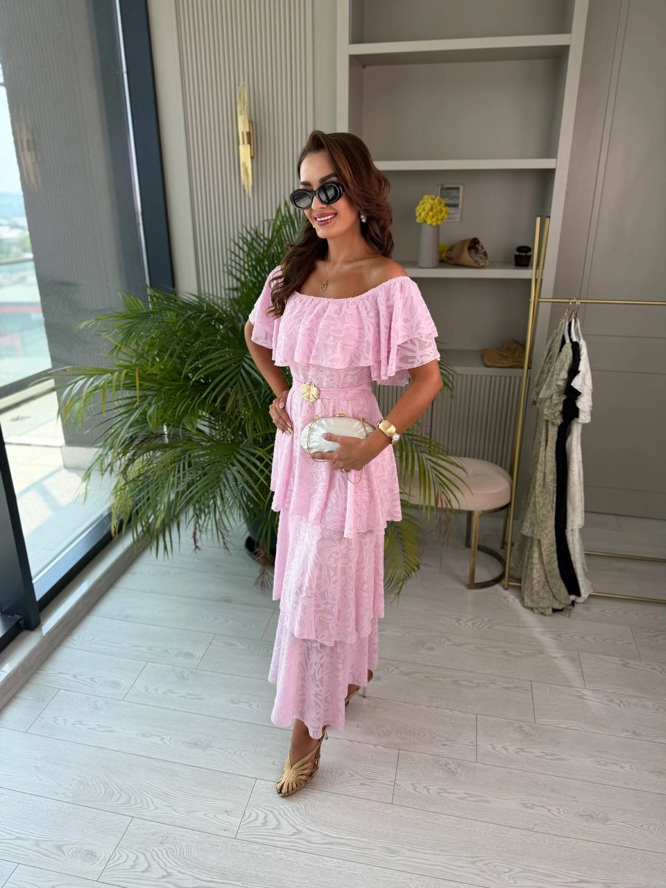 Pembe%20Astarlı%20%100%20Pamuklu%20Katlı%20Elbise