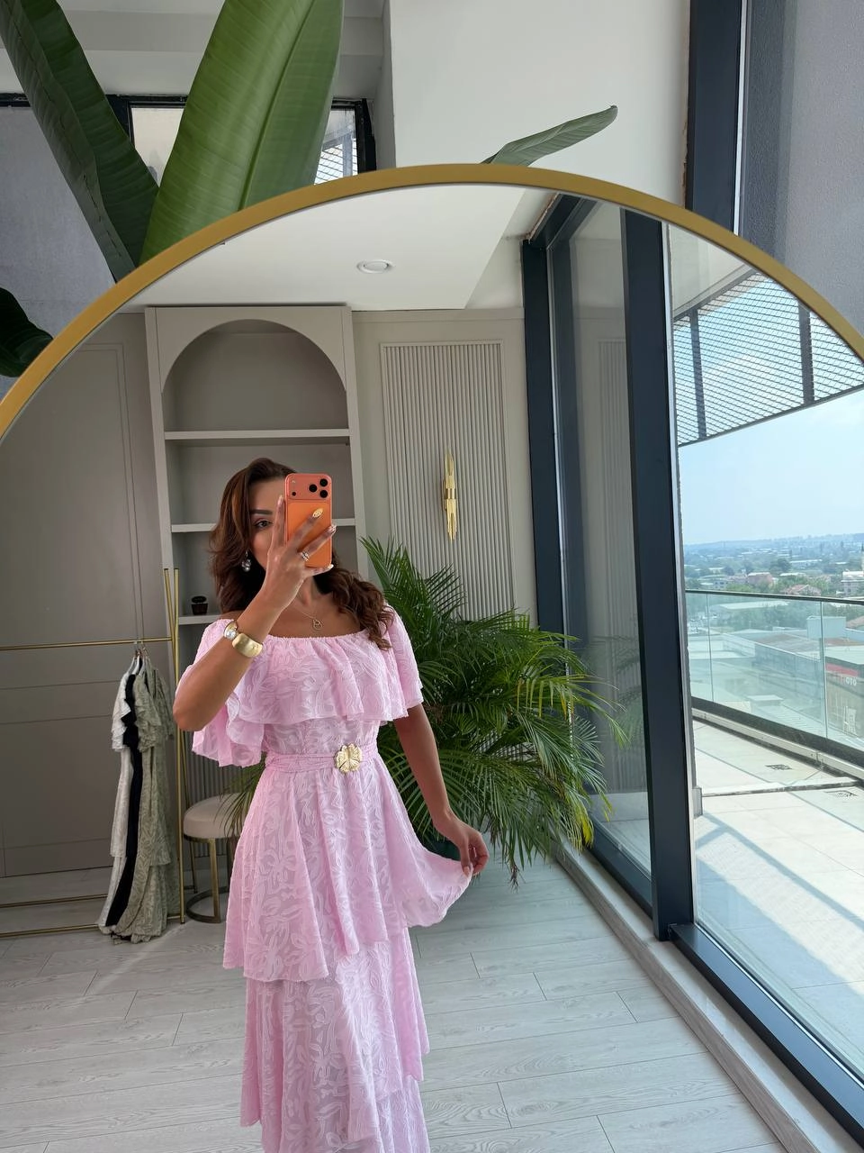 Pembe%20Astarlı%20%100%20Pamuklu%20Katlı%20Elbise