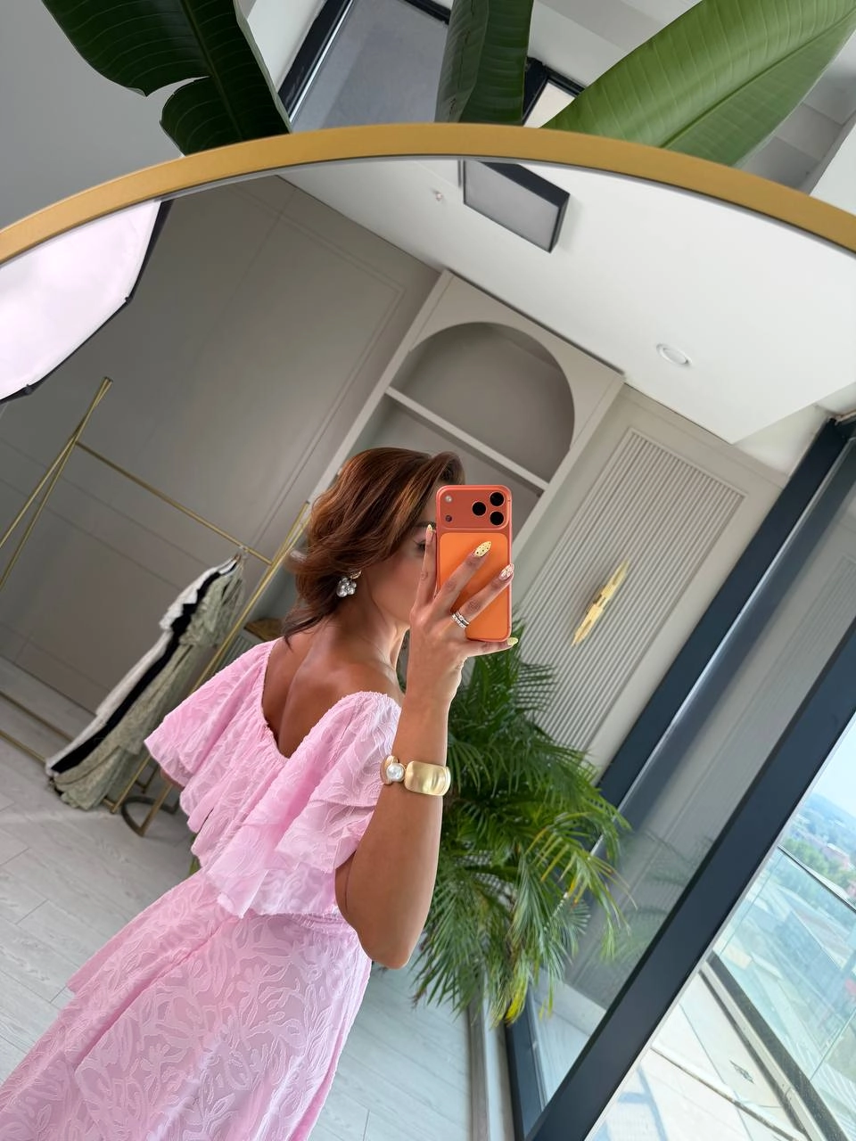 Pembe%20Astarlı%20%100%20Pamuklu%20Katlı%20Elbise