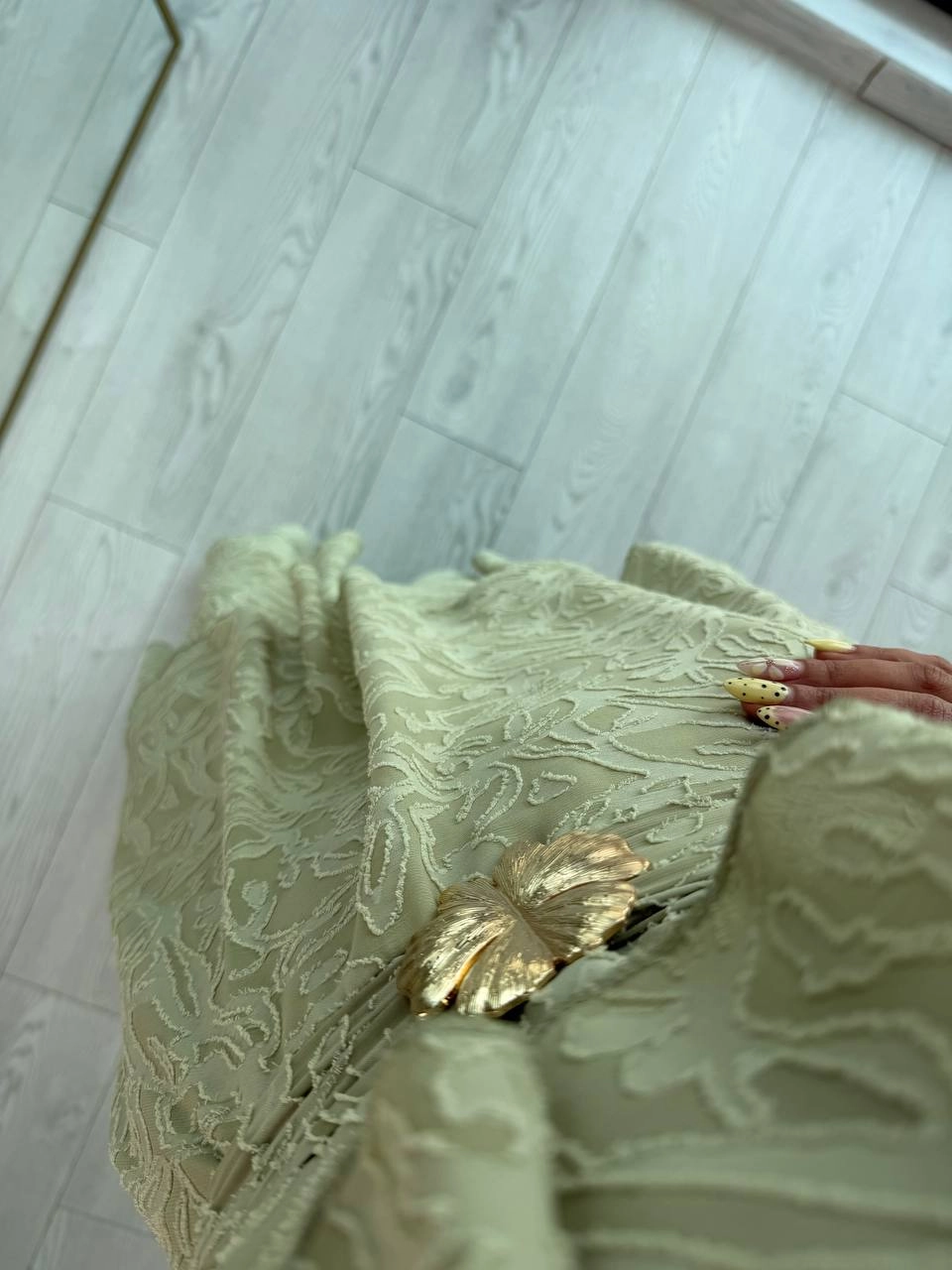 Çağla%20Yeşili%20Astarlı%20%100%20Pamuklu%20Katlı%20Elbise