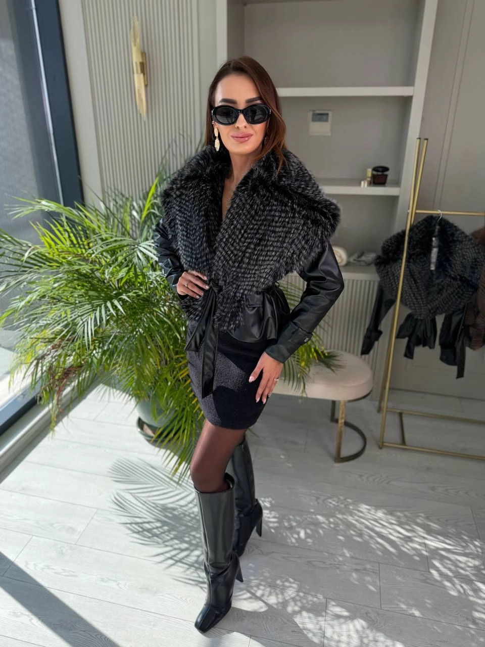 Siyah%20Premium%20Seri%20Astarlı%20Kürk%20Yaka%20Deri%20Ceket