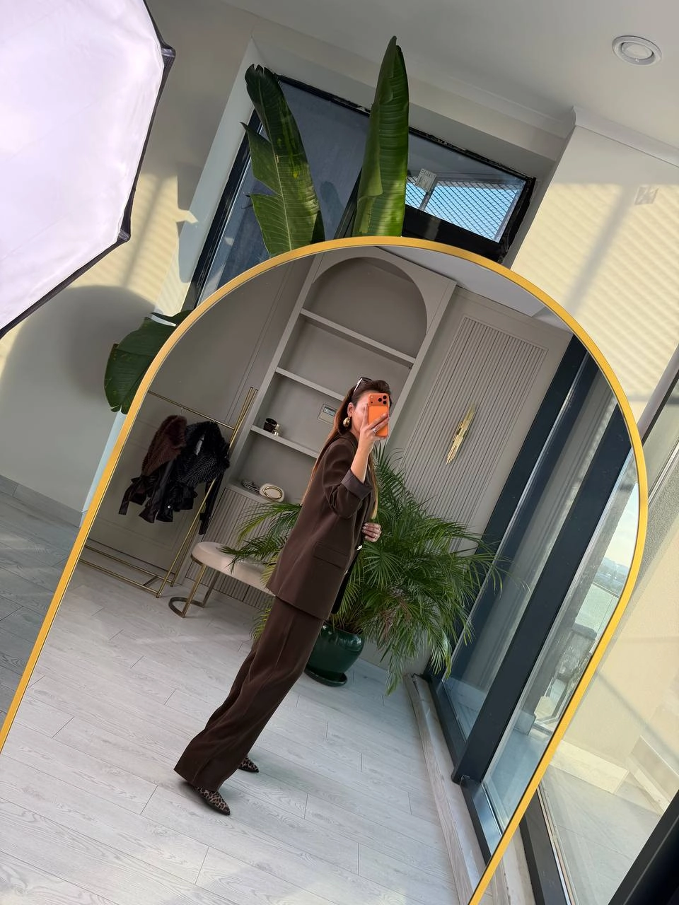 Kahverengi%20Gold%20Düğmeli%20İthal%20Krep%20Kumaş%20Takım