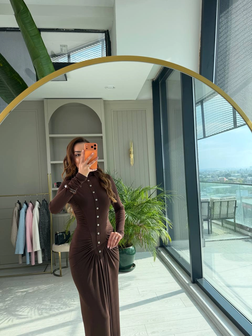 Kahverengi%20Zara%20Model%20Drapeli%20Likralı%20Maxi%20Boy%20Elbise