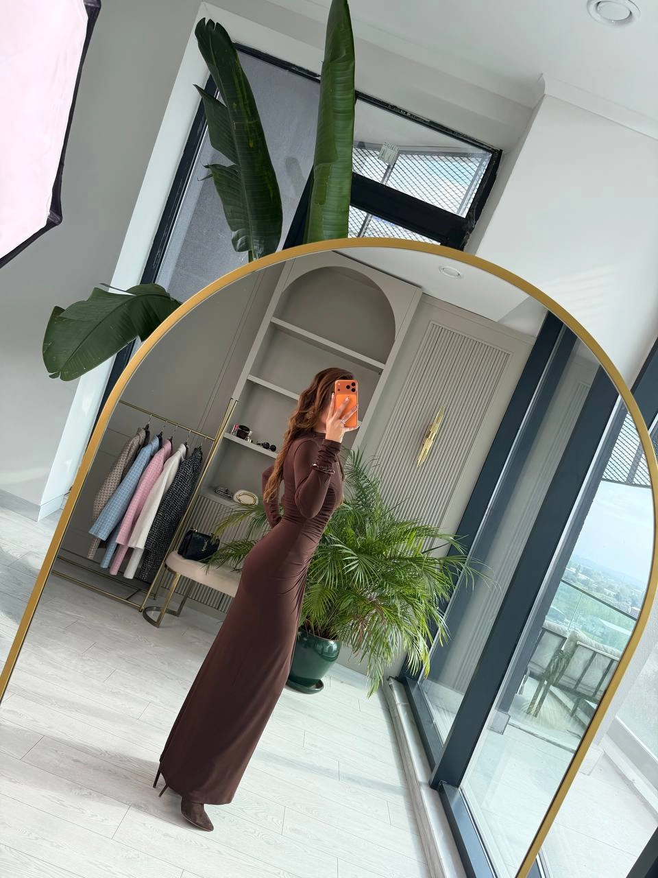 Kahverengi%20Zara%20Model%20Drapeli%20Likralı%20Maxi%20Boy%20Elbise