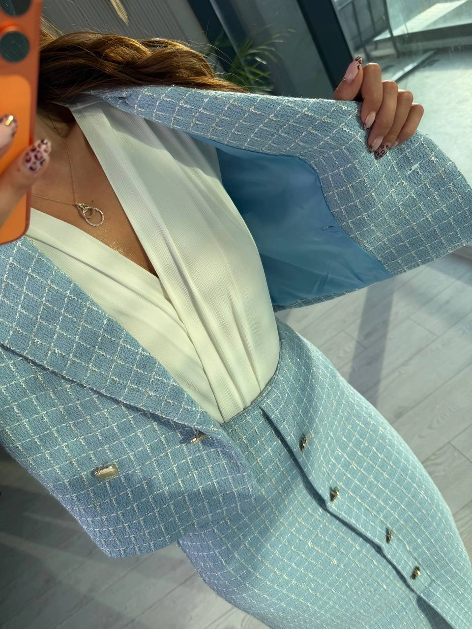 Mavi%20Lüks%20Kalite%20Etek%20Ceket%20Tuvid%20Takım