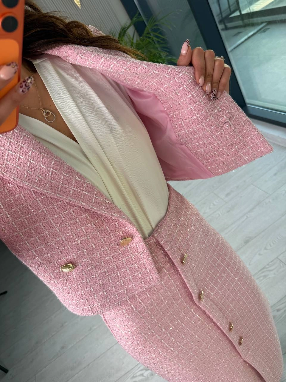 Pembe%20Lüks%20Kalite%20Etek%20Ceket%20Tuvid%20Takım