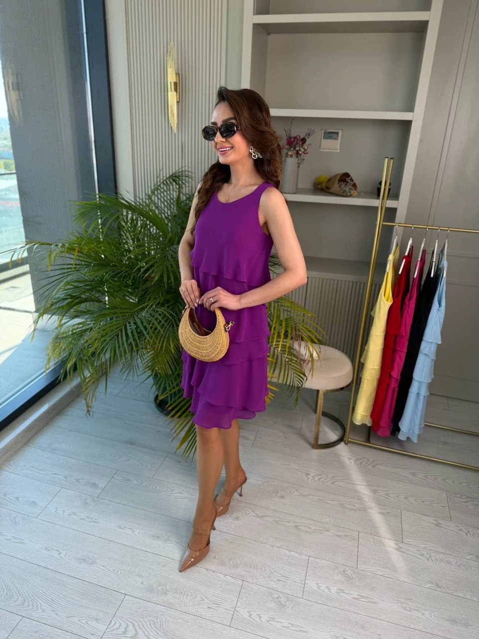 Mor%20Astarlı%20Kat%20Kat%20Şifon%20Elbise