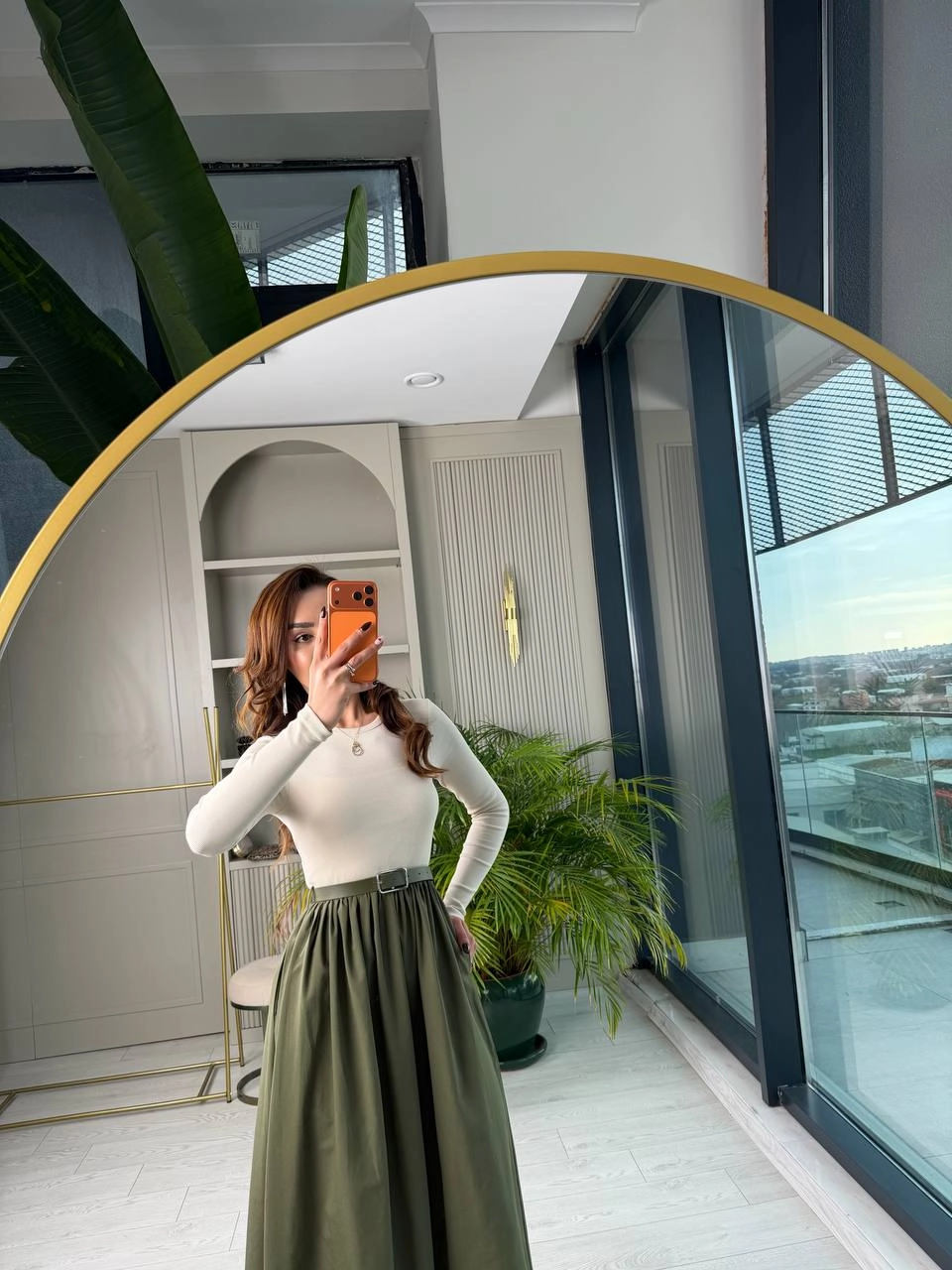 Haki-Bej%20Kemerli%20Eteği%20Poplin%20Kumaş%20Elbise