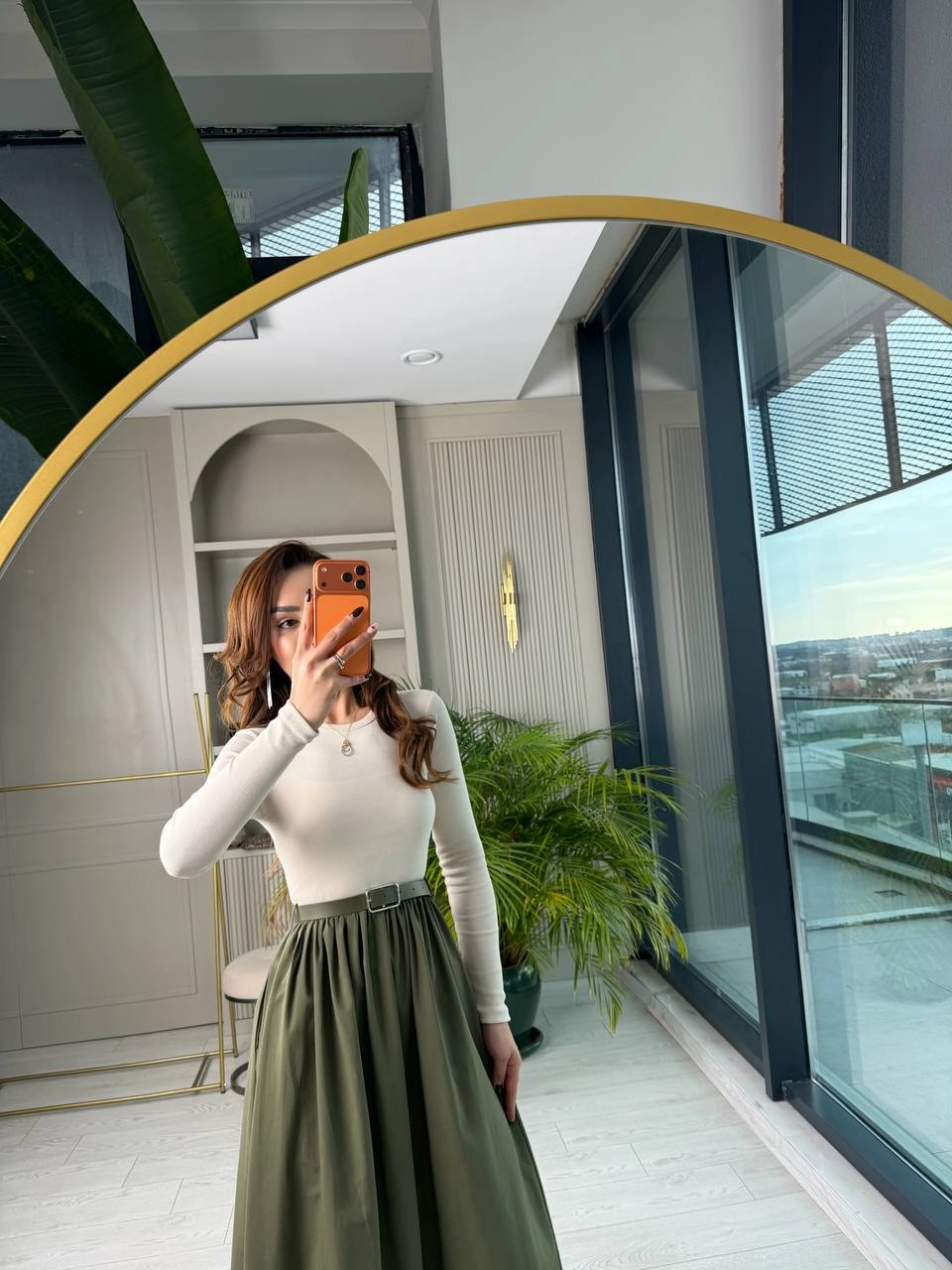 Haki-Bej%20Kemerli%20Eteği%20Poplin%20Kumaş%20Elbise