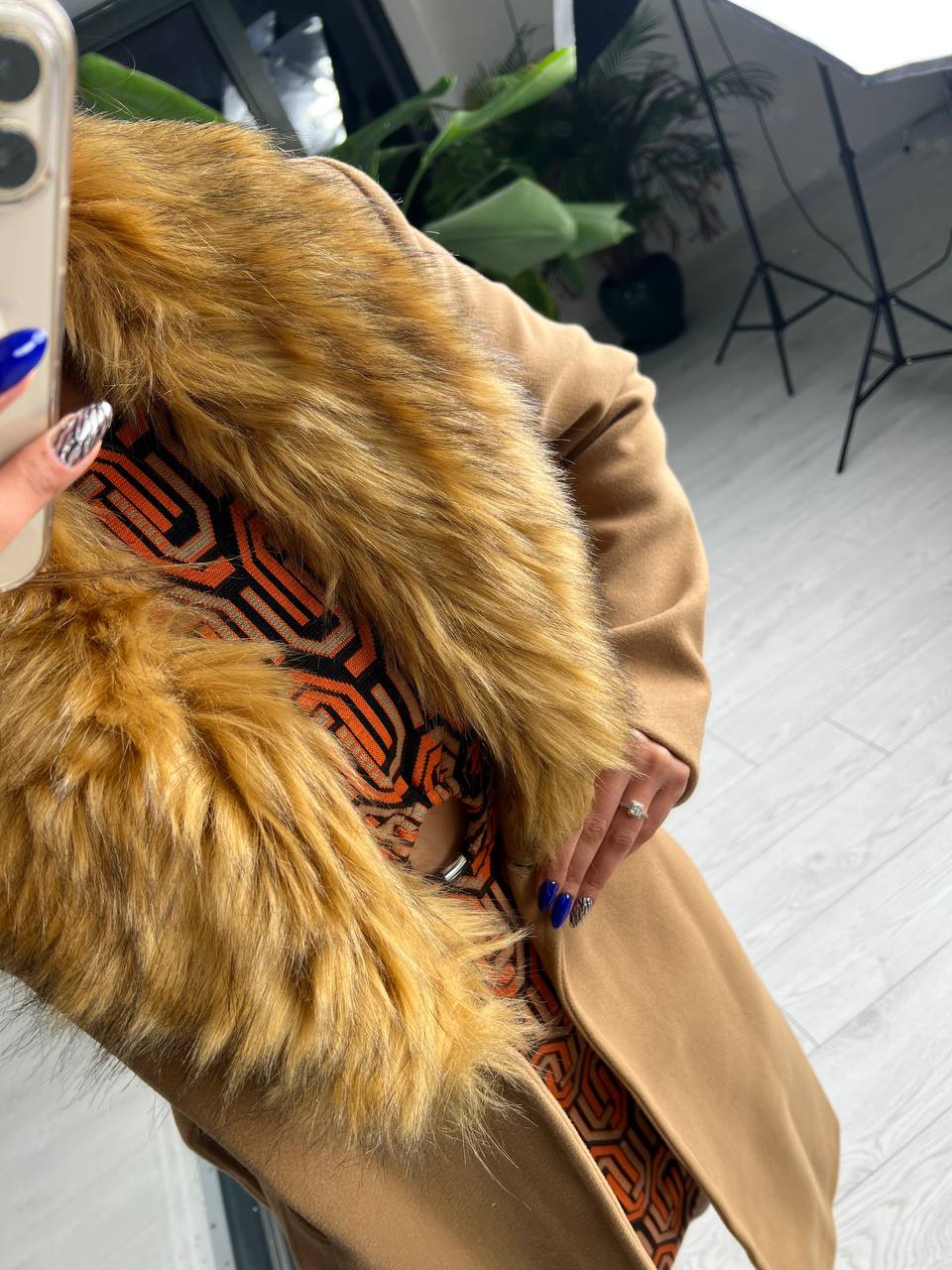 Camel Kürk Yaka Detaylı Astarlı Premium Seri Kaşe Kaban