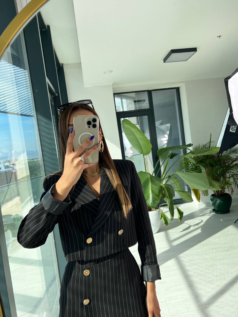 Siyah Çizgili Premium Seri şort Etek Ceket Takım