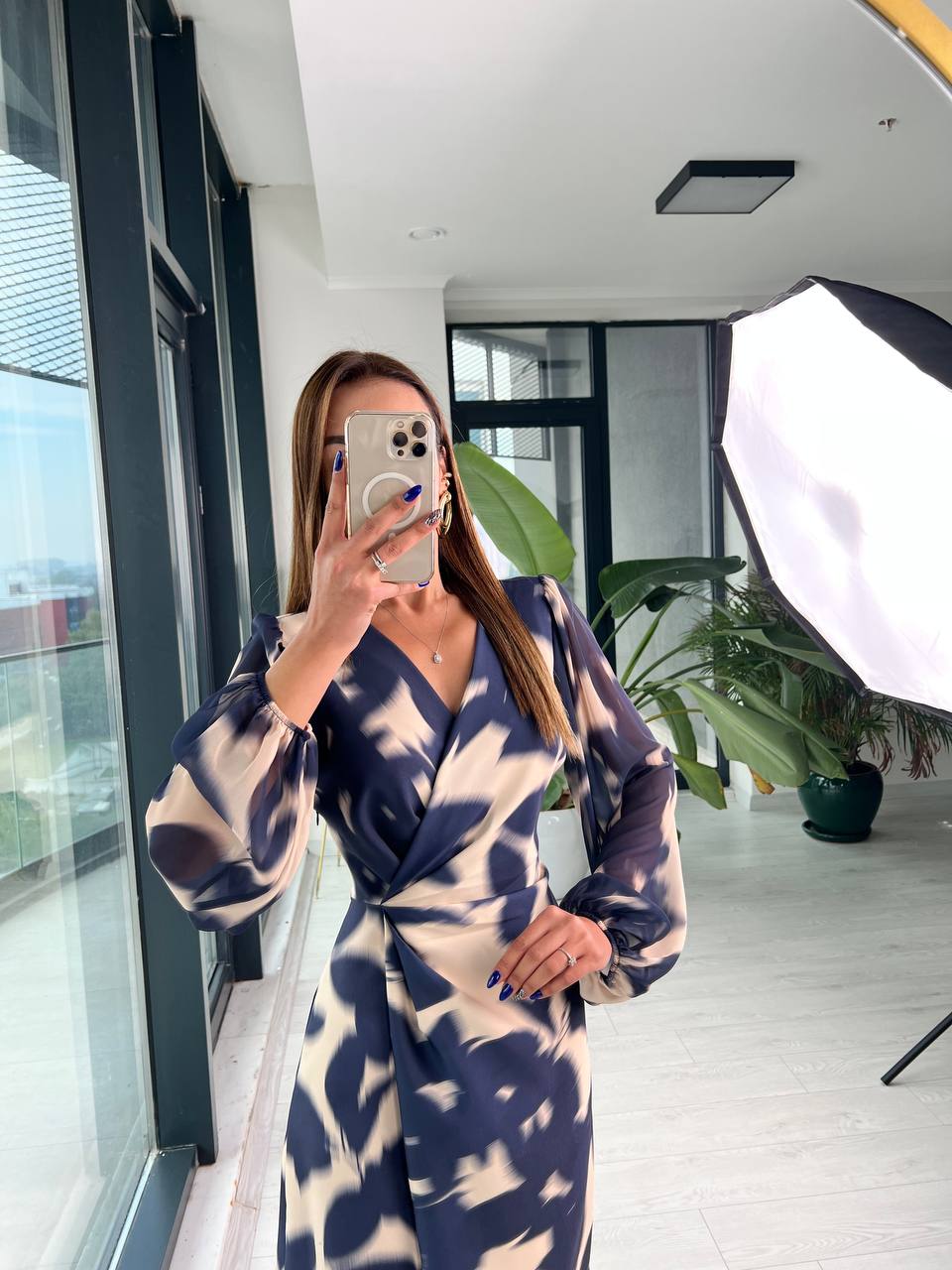 Lacivert kolları şifon lüks kalite shine elbise