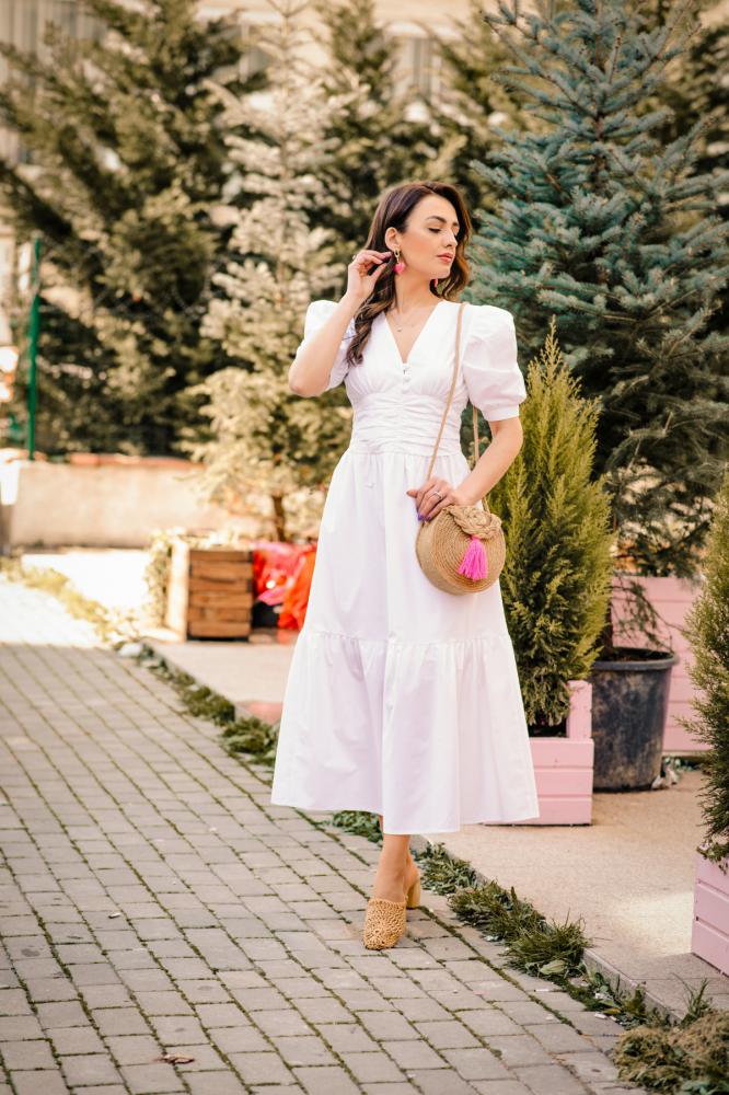 Pamuklu%20Beyaz%20Beli%20Korsajlı%20Uzun%20Elbise