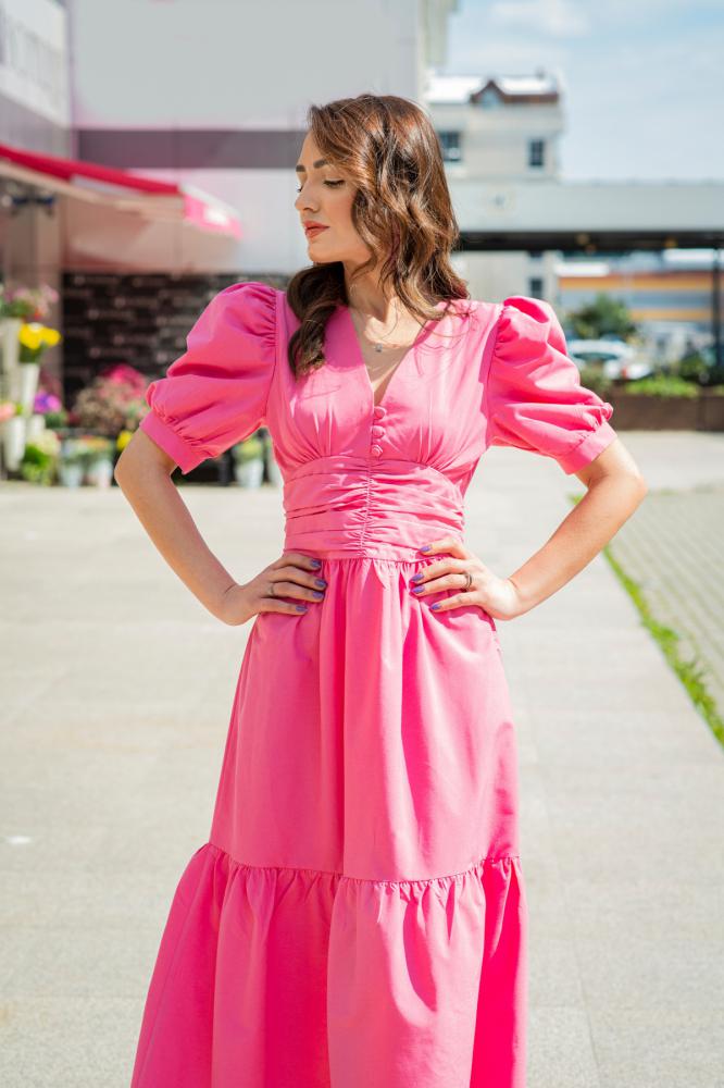 Pamuklu%20Pembe%20Beli%20Korsajlı%20Uzun%20Elbise