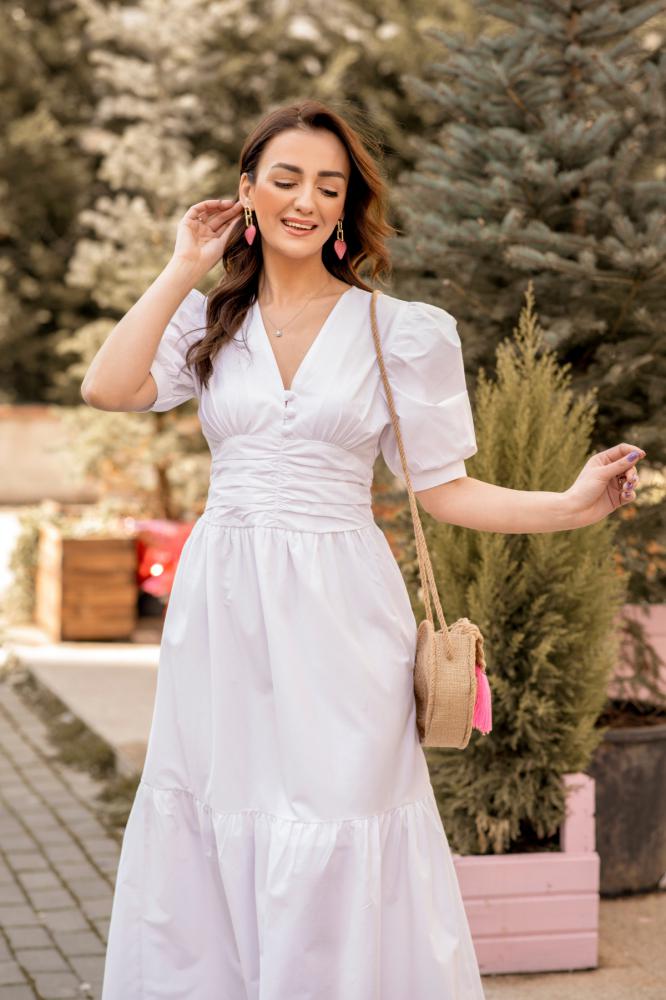Pamuklu%20Beyaz%20Beli%20Korsajlı%20Uzun%20Elbise