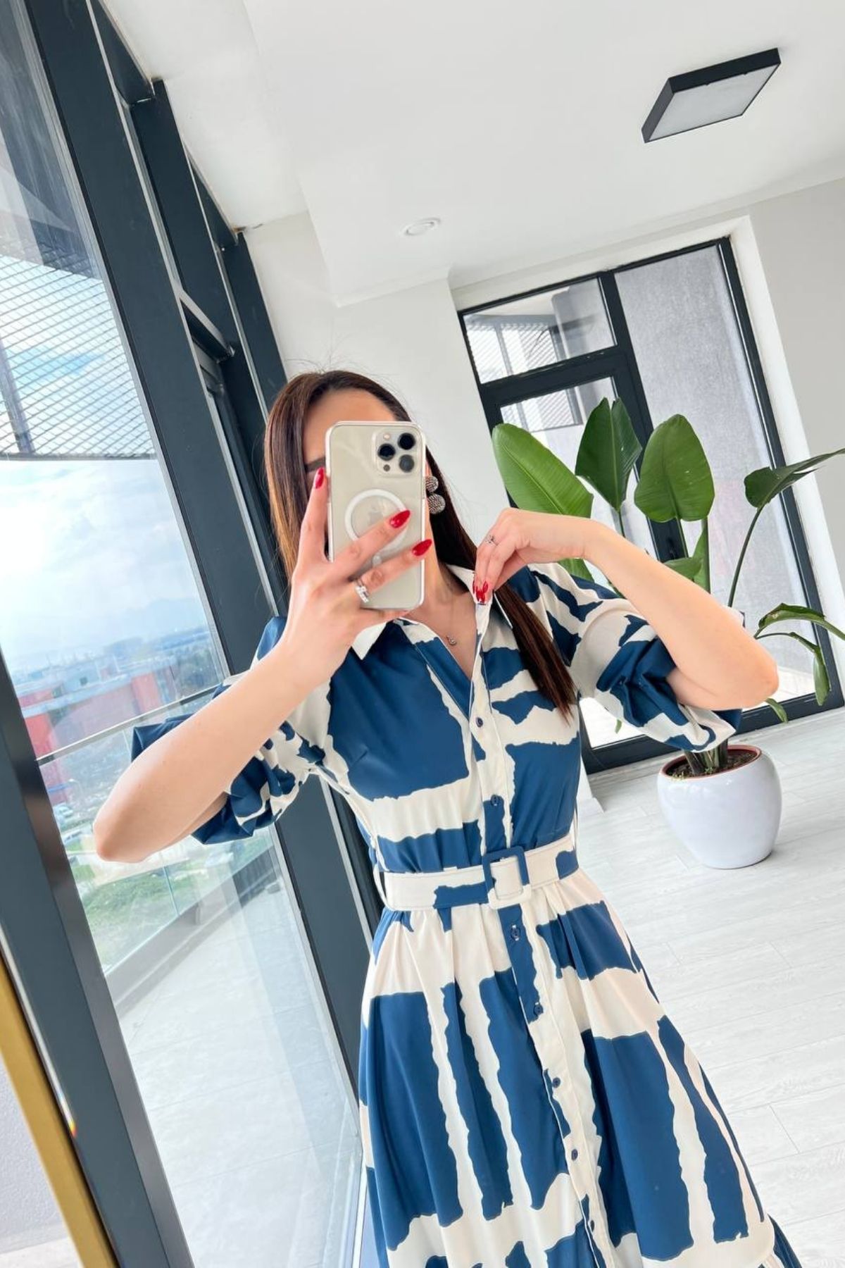İndigo%20Pamuklu%20Poplin%20Kemerli%20Vera%20Elbise