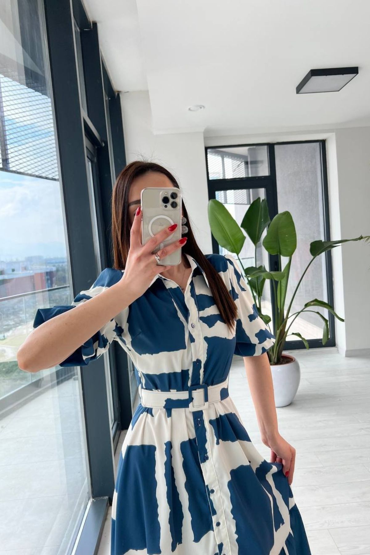 İndigo%20Pamuklu%20Poplin%20Kemerli%20Vera%20Elbise