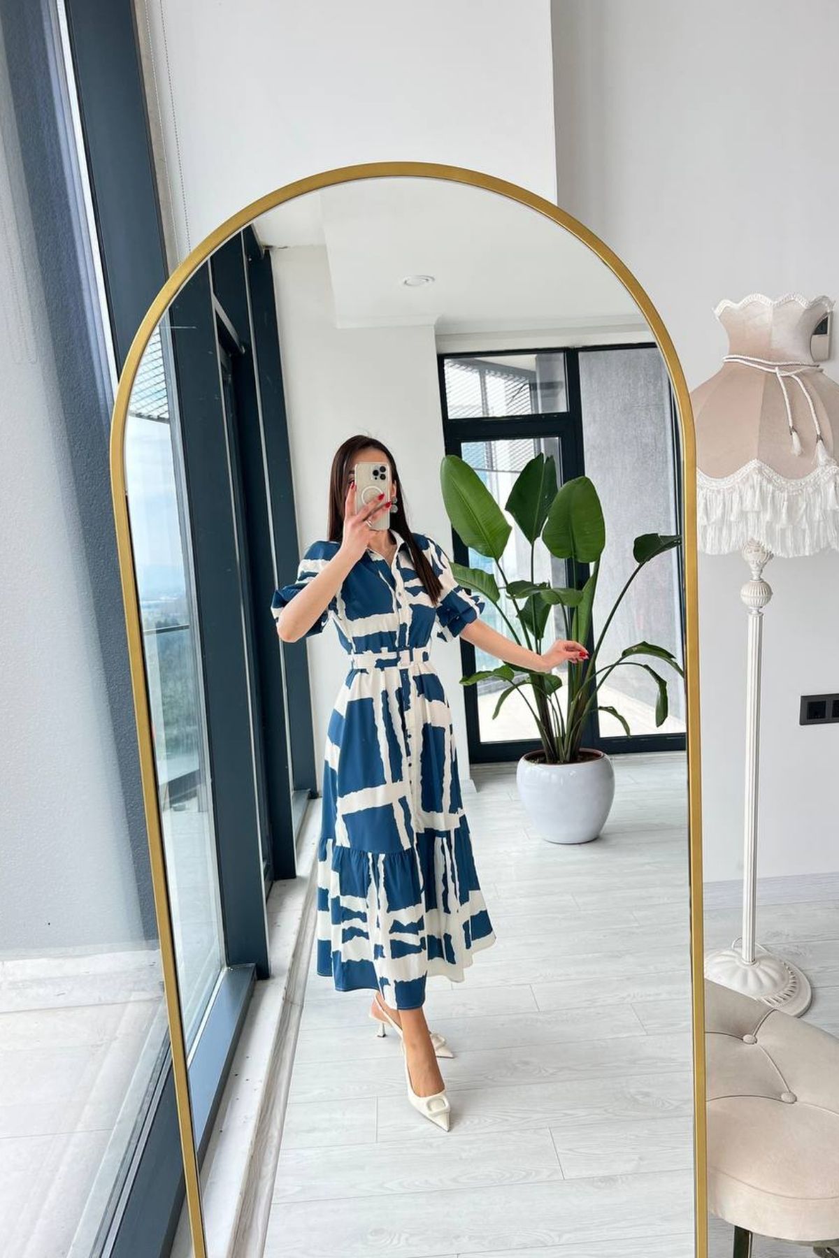 İndigo%20Pamuklu%20Poplin%20Kemerli%20Vera%20Elbise