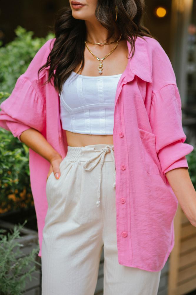Pembe%20Oversize%20Tensel%20Kumaş%20Gömlek%20Standart%20Beden