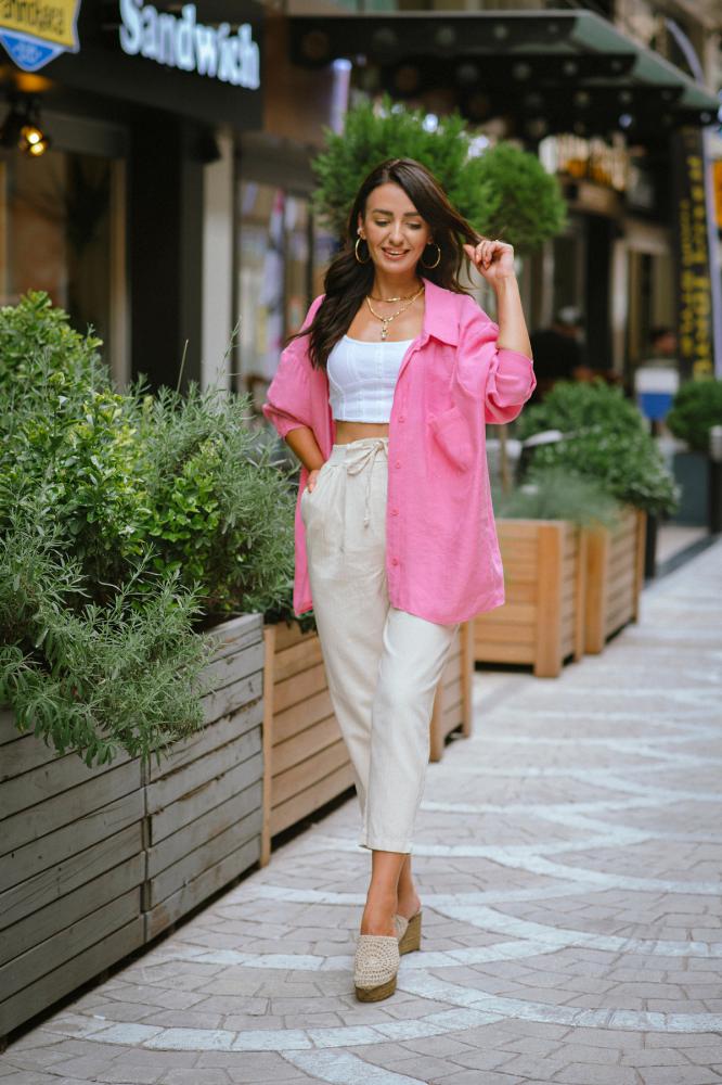 Pembe%20Oversize%20Tensel%20Kumaş%20Gömlek%20Standart%20Beden