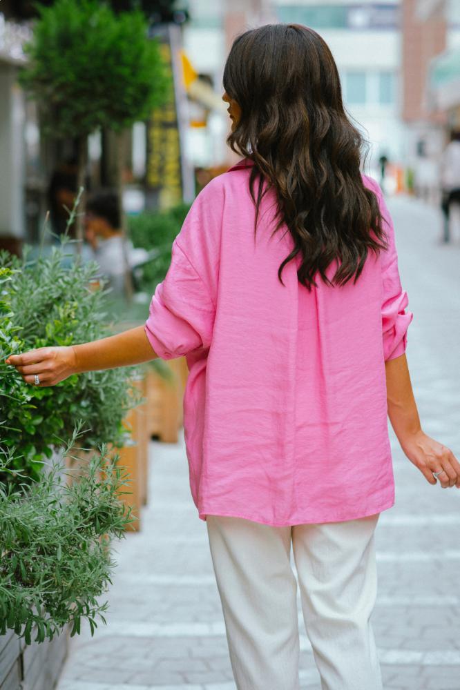 Pembe%20Oversize%20Tensel%20Kumaş%20Gömlek%20Standart%20Beden