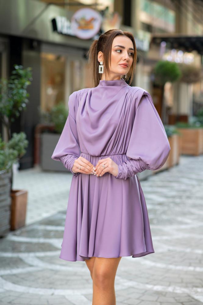 Lila%20Vatkalı%20Mini%20Saten%20Elbise